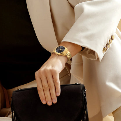 BERNY Golden Watch for Women Quartz Luxury Diamond Shape Lens Ladies Wristwatch Waterproof Stainless Steel Fashion Women Watch