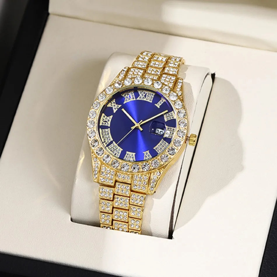 2-Piece Men's Luxury Watch Set - Classic Minimalist Large Dial Casual Versatile Quartz Watch Golden & Silvery Combination Set