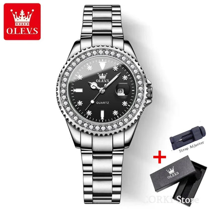 OLEVS 9945 Luxury Diamond Stainless Steel Quartz Watch for Women Elegant Ladies Waterproof Sport Women's Wristwatch Reloj Mujer