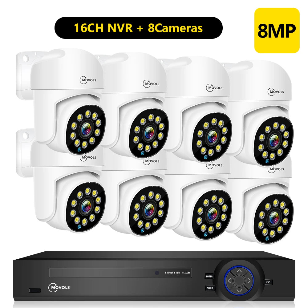 Movols 4K 16CH XMEYE POE Surveillance System 8MP 4MP Two Way Audio PTZ CCTV System AI P2P Security Camera Video Surveillance Kit