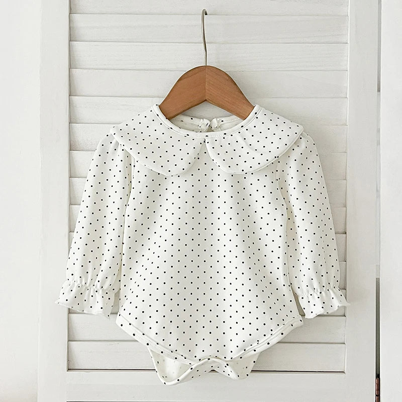 Spring 0-24M Baby Girl Clothing Toddler Baby Girl Romper Embroidery Flower Dots Cotton Romper White Infant Baby Girls Jumpsuit