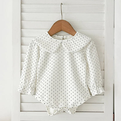 Spring 0-24M Baby Girl Clothing Toddler Baby Girl Romper Embroidery Flower Dots Cotton Romper White Infant Baby Girls Jumpsuit