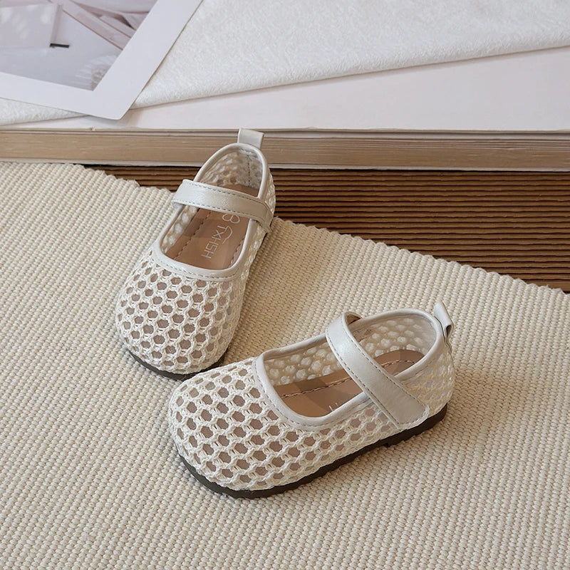 Spring Girl's Casual Shoes Mesh Hook-loop Chic Daily Kid's Flat Shoe Solid Colors Anti-slip Breathable Light Comfy Children Shoe