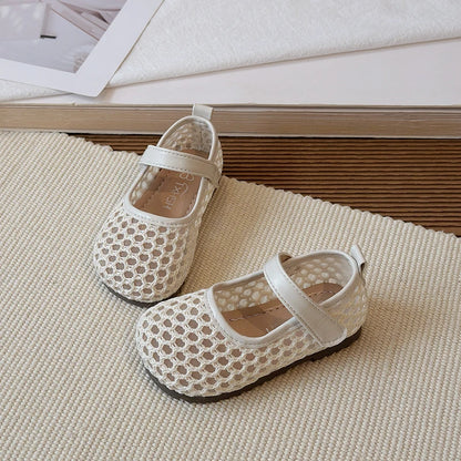 Spring Girl's Casual Shoes Mesh Hook-loop Chic Daily Kid's Flat Shoe Solid Colors Anti-slip Breathable Light Comfy Children Shoe