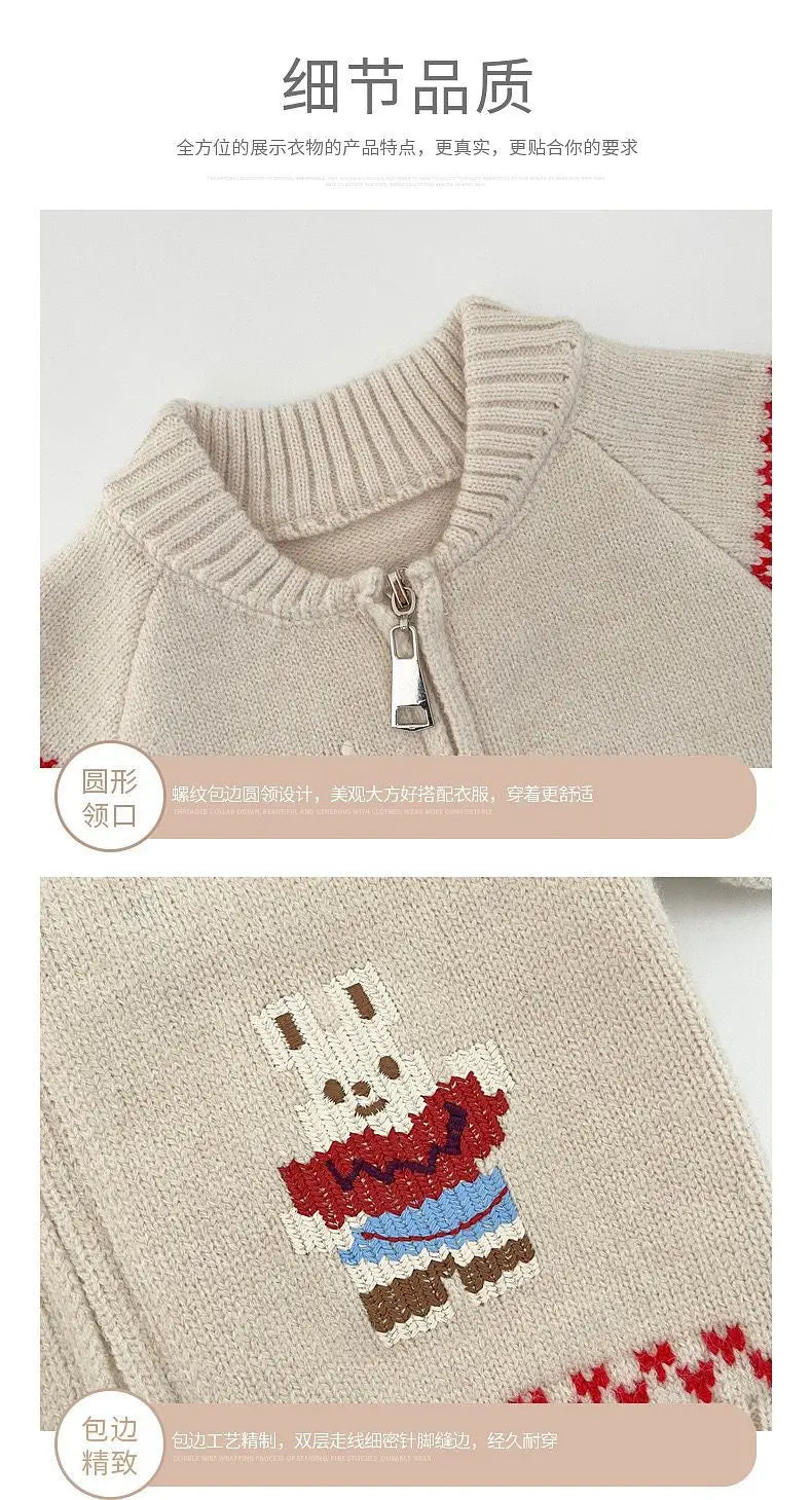 Baby Sweater Early Spring Korean Style Fashion Knitted Cardigan Spring and Autumn Girls' Cartoon Cute Sweater Versatile
