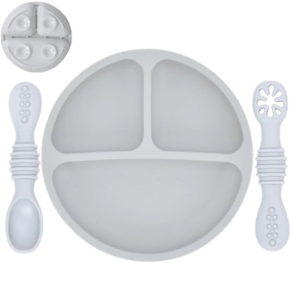 Silicone Baby Dining Plate With Spoon Fork Children Dishes Suction Plate for Toddlers Kid Training Feeding Sucker Bowl BPA FREE