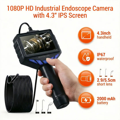 Endoscope Camera with Light, 8mm 1080P HD Borescope, IP67 Waterproof Snake Camera，Inspecting Walls, Automotive Engines, Pipes