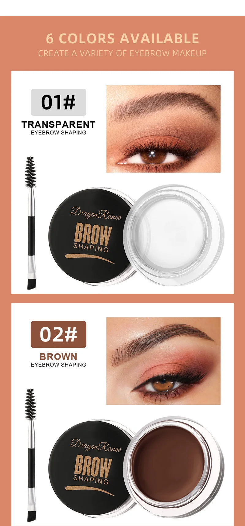 6 Color Wild Eyebrow Styling Cream Eyebrow Shaping Gel Soap Wax Clear Eyebrow Cream Tint Brow Lift With Brush