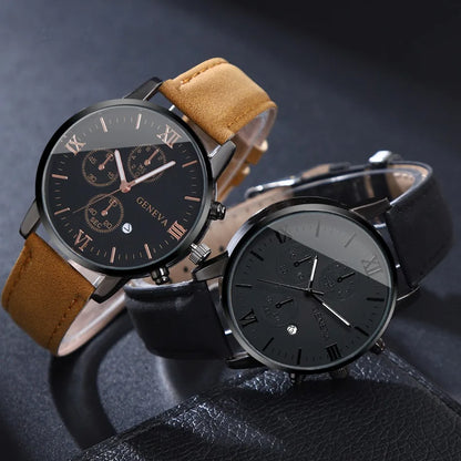 2 Pcs/set Men's Watch Wristwatch Set, Casual Sport Men's Watch Set, Quartz Pointer Date Watch Set for Holiday Gift Watches Set