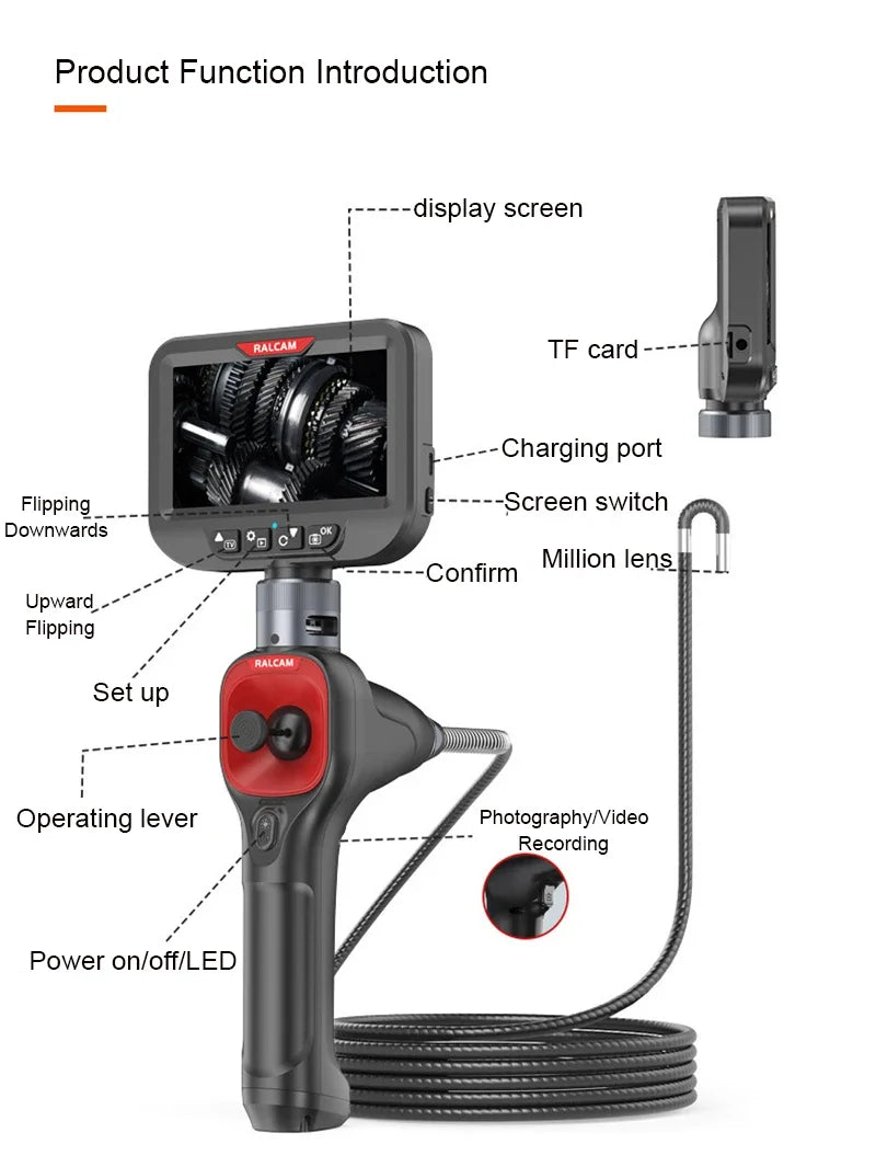 360° Articulating Borescope 6.2mm 4 Ways 3m Wires IPS Automotive Inspection Camera 6 Adjustable LED Lights