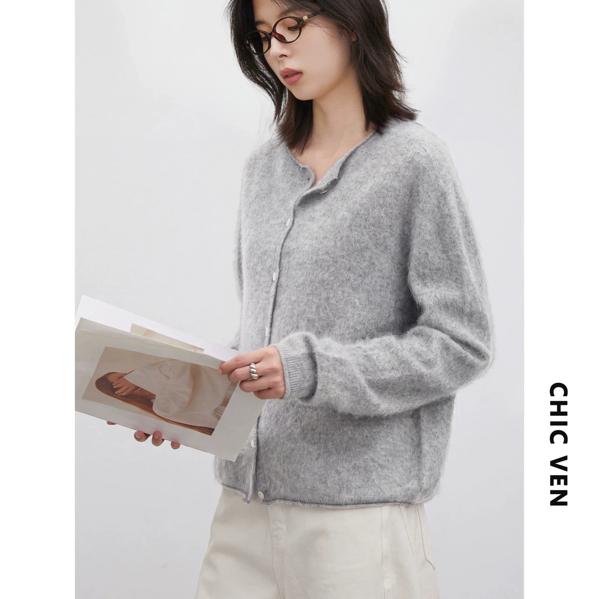 CHIC VEN New Women Knitted Cardigan Solid Long Sleeved Single-breasted Loose Casual Oversize Female Sweater Autumn Winter 2026