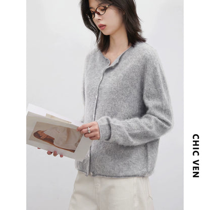 CHIC VEN New Women Knitted Cardigan Solid Long Sleeved Single-breasted Loose Casual Oversize Female Sweater Autumn Winter 2026