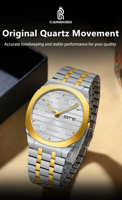 CAREKISO Luxury Fashion Men Clock Waterproof Week Date Casual Man Wristwatch Stainless Steel Quartz Business Men's Watches Reloj