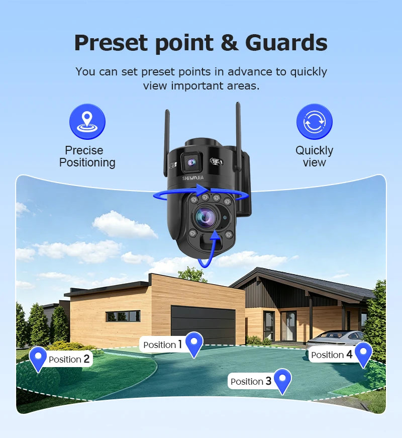 SHIWOJIA 60X ZOOM Solar Camera 4G 10MP AOV 24/7 Video Recording Dual Lens 360° 14W Solar Panel Security WIFI Camera PIR Monitor