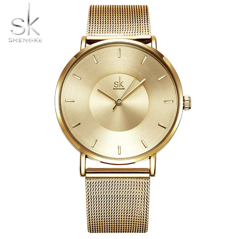 Shengke Fashion Black Watch for Women Classic Relogio Feminino Quartz Ladies Watch Woman Adjustable Mesh Strap Montre Femme