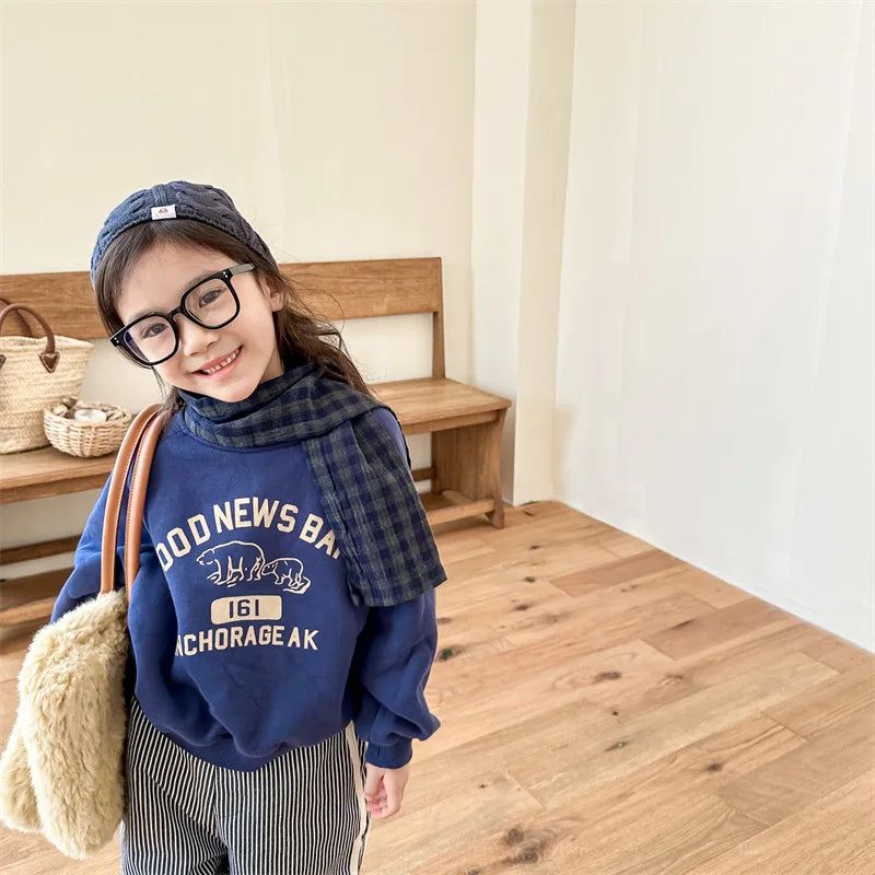 deer jonmi 2025 Winter Children Letter Printed Sweatshirts Thicken Warm Baby Boys Casual Fleece Lining Pullovers Tops