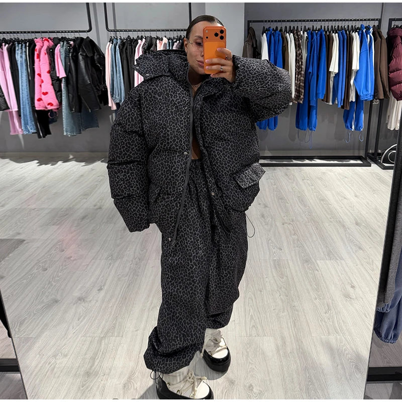 Street Striped Women's Cotton Coat Trouser Suits Hooded Zippers  Autumn Winter Thicken Lady Set 2026 Chic Female Outfits