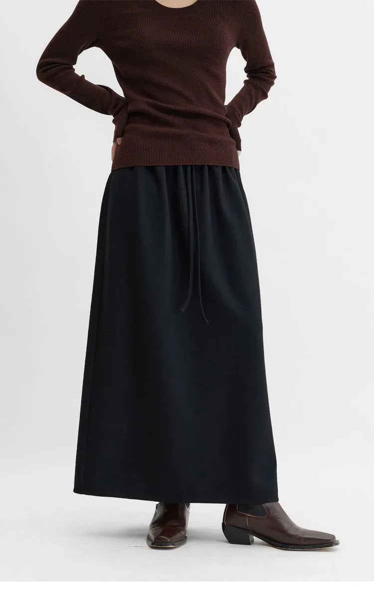 Elastic Waist 100% Wool Skirt, Women's High-Waisted Mid-Length Skirt, New Style for Autumn and Winter 2026