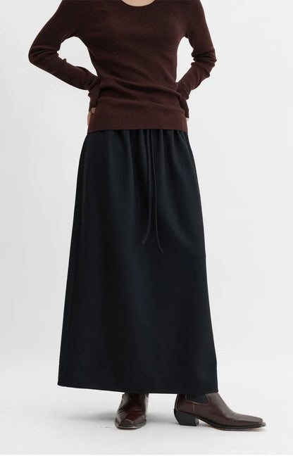 Elastic Waist 100% Wool Skirt, Women's High-Waisted Mid-Length Skirt, New Style for Autumn and Winter 2026