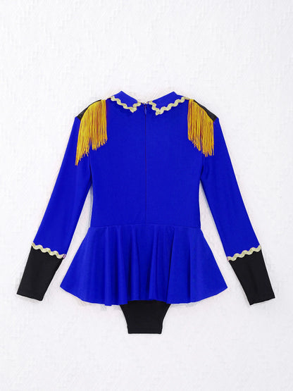 Childrens Showman Bodysuit Tassel Leotard Circus Ringmaster Cosplay Costumes Kids Girls Carnival Party Performance Jumpsuit