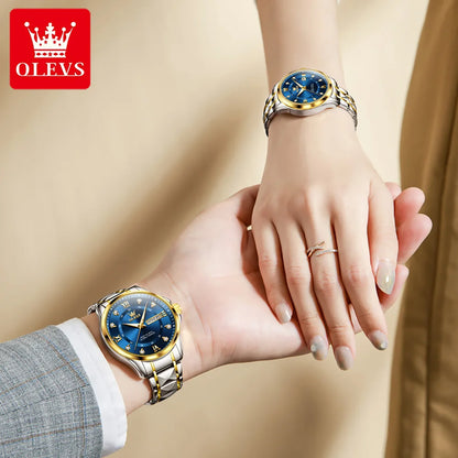 OLEVS 2906 Fashion Date Quartz Couple Watches Diamond Top Brand Luxury Watch For Men Women Waterproof Stainless Steel Wristwatch