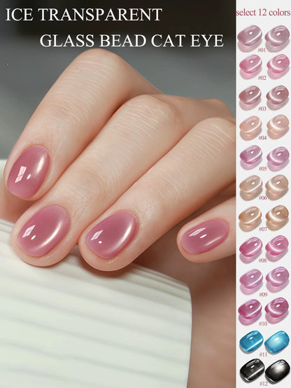 1-21pcs ZH Popular Blue Ink Cat's Eye Gel Nail Polish Spring Summer Fashionable Color Flash Glass Beads Cat's Eye Nail Salon