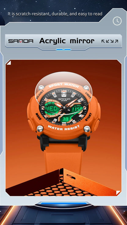 SANDA Outdoor Men's Electronic Wristwatch Large Dial Multifunctional Waterproof Luminous Alarm Military Sports Watch