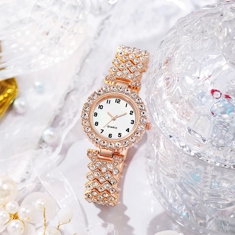 2PCS Luxury Rhinestone Women Watch Bracelet Set Fashion Ladies Quartz Wristwatches Relogio Feminino Reloj Mujer