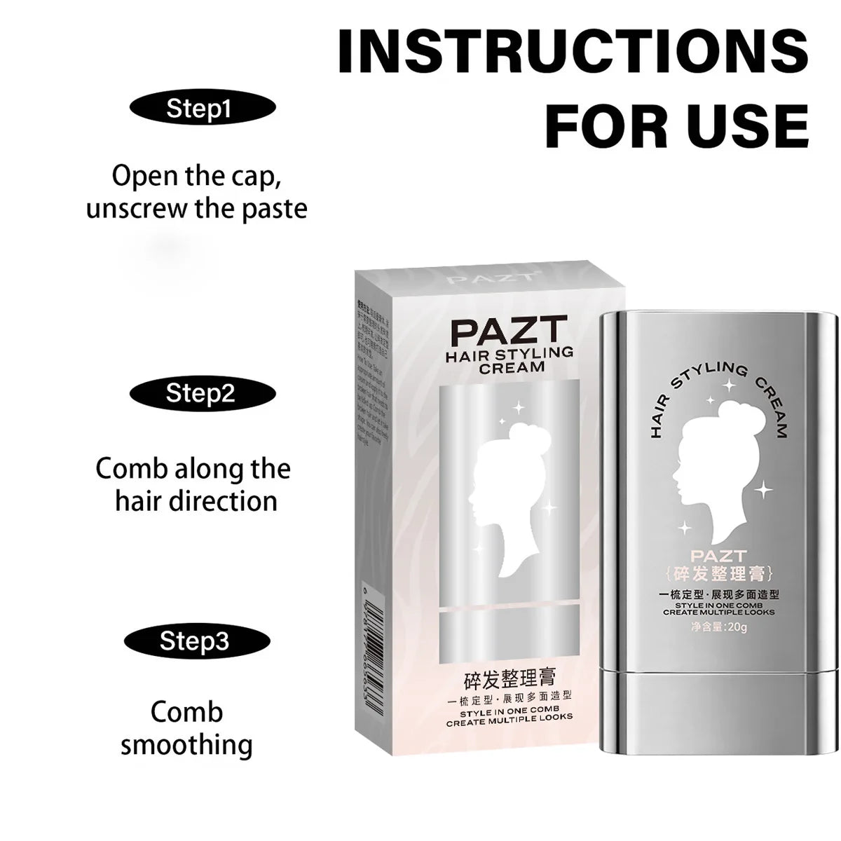 Hair Styling Cream, Long-Lasting Shaping, Refreshing and Non Greasy, with Built-In Comb Teeth, Creating a Natural Look