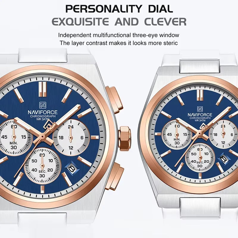Top Brand NAVIFORCE Men and Women Quartz Chronograph Watch Stainless Band Stylish 24 Hours Date Display Couple Wristwatches 2024