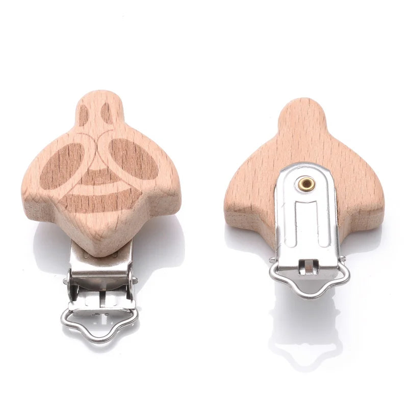 1Pcs Printing Animal Dummy Clip Beech Wood Nipple Clip For Teether Chewing Toys Accessory DIY Anti-Drop Baby Pacifier Chain