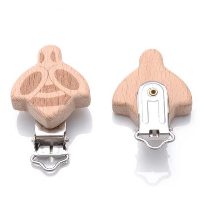 1Pcs Printing Animal Dummy Clip Beech Wood Nipple Clip For Teether Chewing Toys Accessory DIY Anti-Drop Baby Pacifier Chain