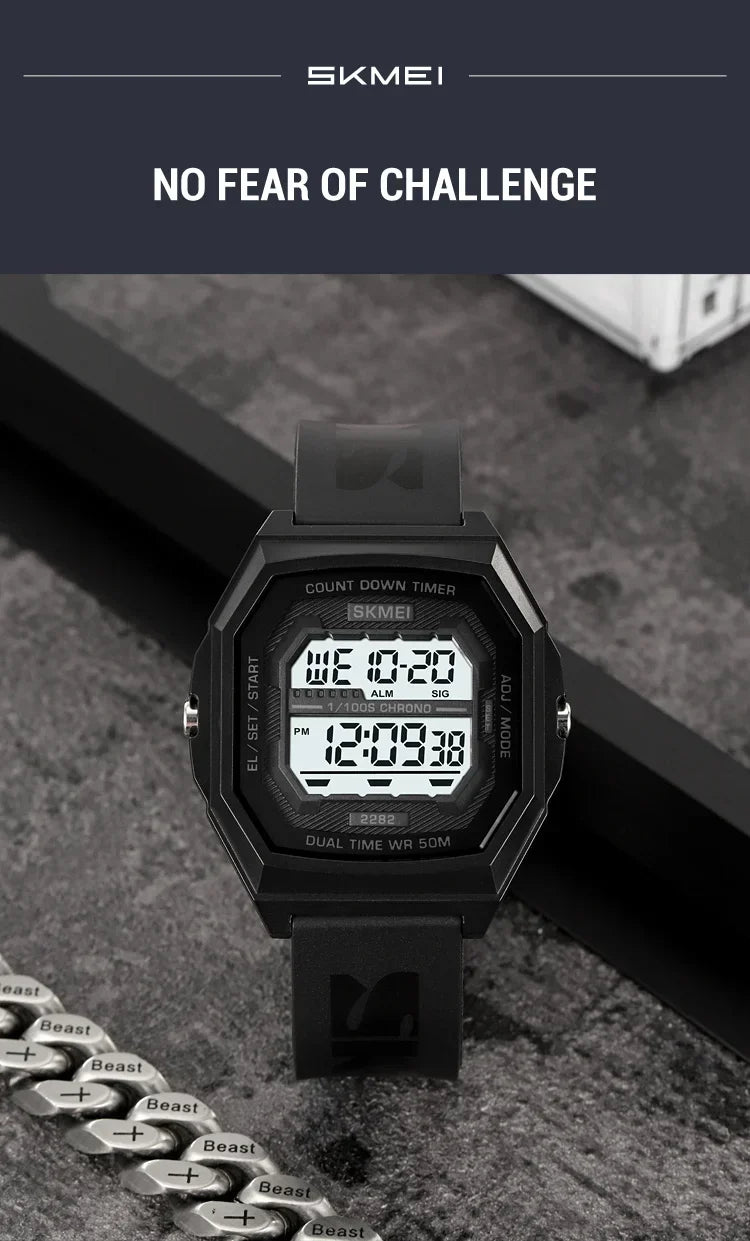SKMEI 2282 Watches For Men Women 5Bar Waterproof Stopwatch Countdown Wristwatches Reloj Hombre Fashion Digital Sport Electronic