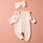 YlsteeeNewborn Baby Girl Knitted Romper Set with Bow Headband, Ruffle Sleeve Heart Knit Jumpsuit for 0-3M Photography Daily Wear