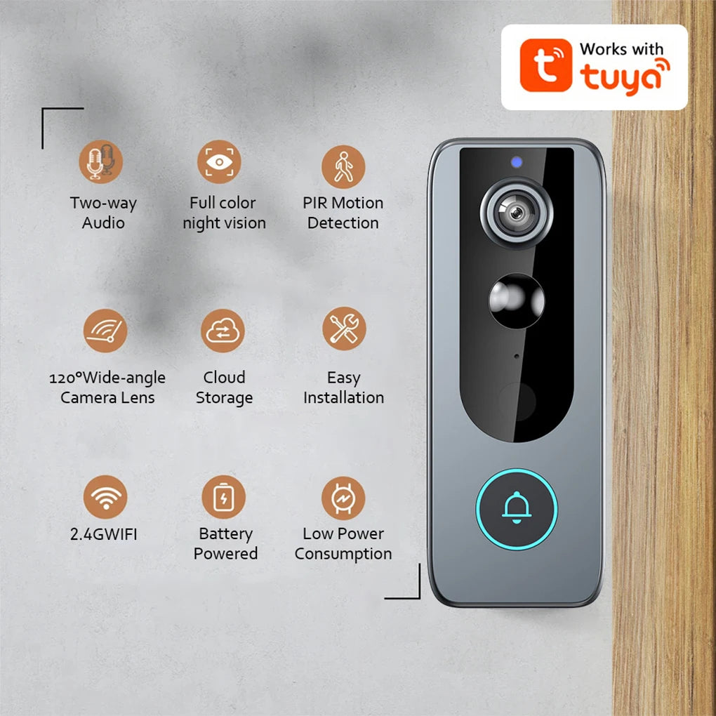 Tuya Video Doorbell WiFi Smart Two-way Intercom Wireless Camera Video Calling Doorbell Security Motion Detect Night Vision