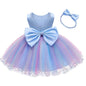 Infant Baby Tulle Backless Pageant Wedding Party Flower Girls Big Bow Dress With Headwear For Toddler Baptism Birthday Prom Gown