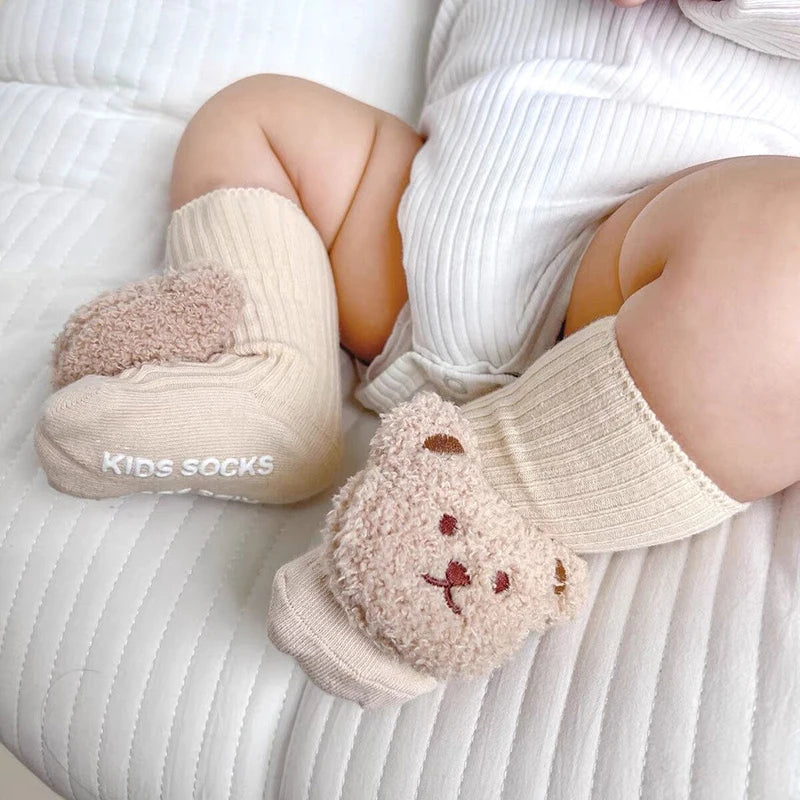 Korean Cartoon Bear Baby Sock Cute Middle Tube Boys Girls Sock Soft Infant Toddler Sokken Solid Color Newborn Sox
