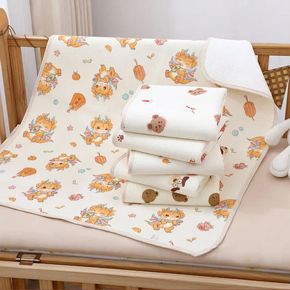 70*90cm Baby Urine Mat Breathable Waterproof Washable Cute Cotton Yarn Printed Newborn Diaper Pad Suitable for All Seasons