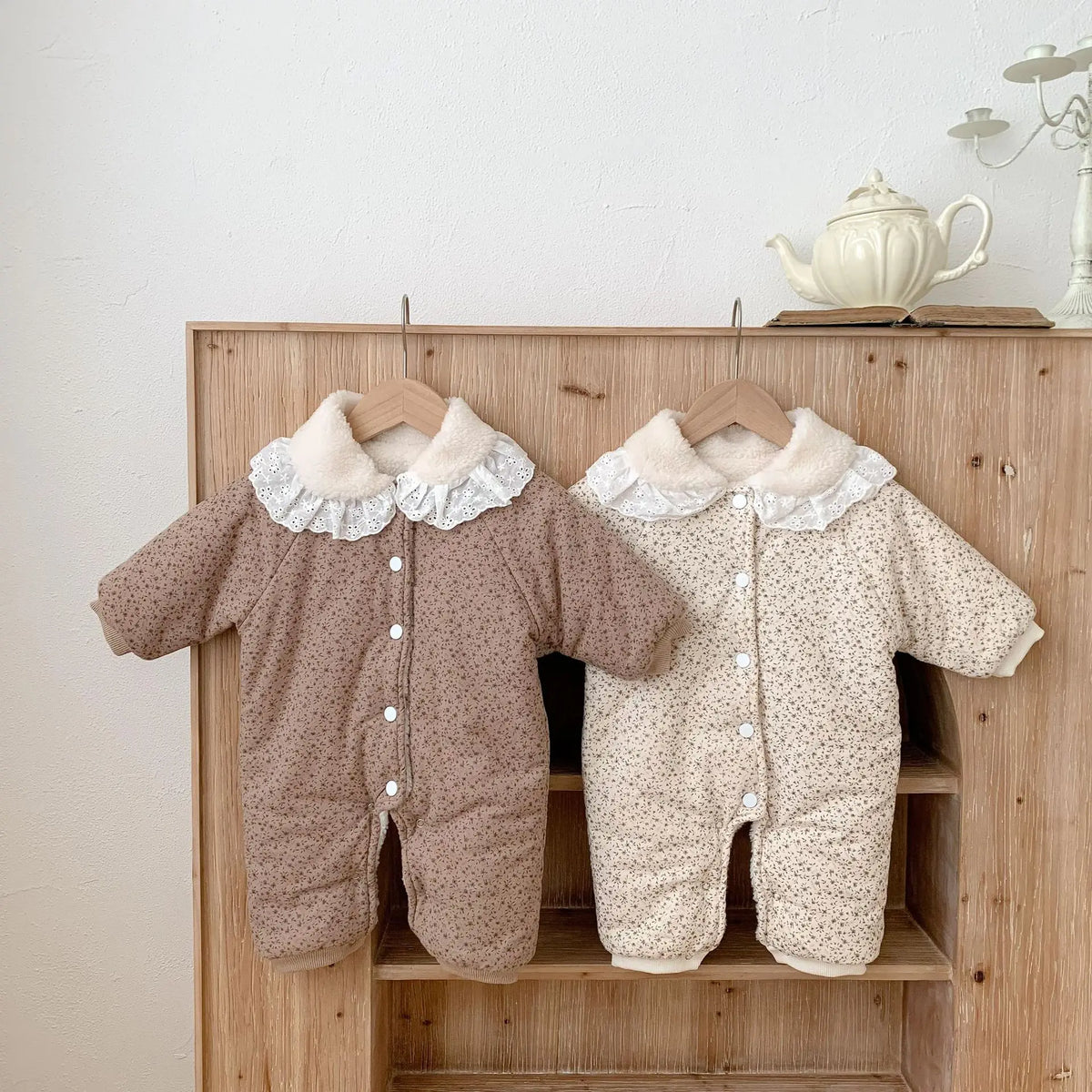 Korean Baby Cotton Jumpsuit Thickened Hooded Romper Plush Warm Autumn Winter Newborn Clothes Floral Princess Bodysuit Ropa Bebe