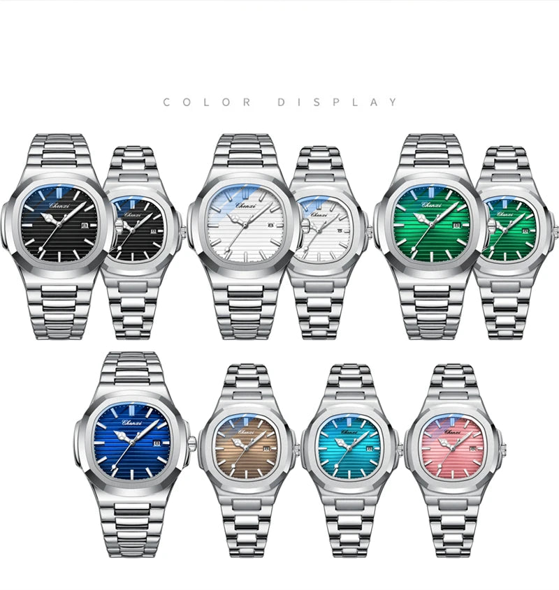 CHENXI 8222 Fashion Couple Quartz Watch Waterproof Night Light Date Stainless Steel Strap Casual Date Men's and Women's Watch