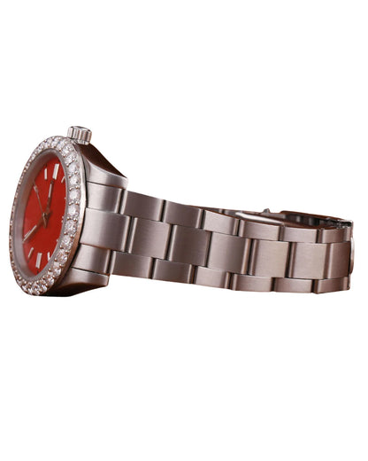 Best Quality Daily Strong Use Stainless Steel Watch Clasp Engraved Red Dial Ready Stock Quartz Watches