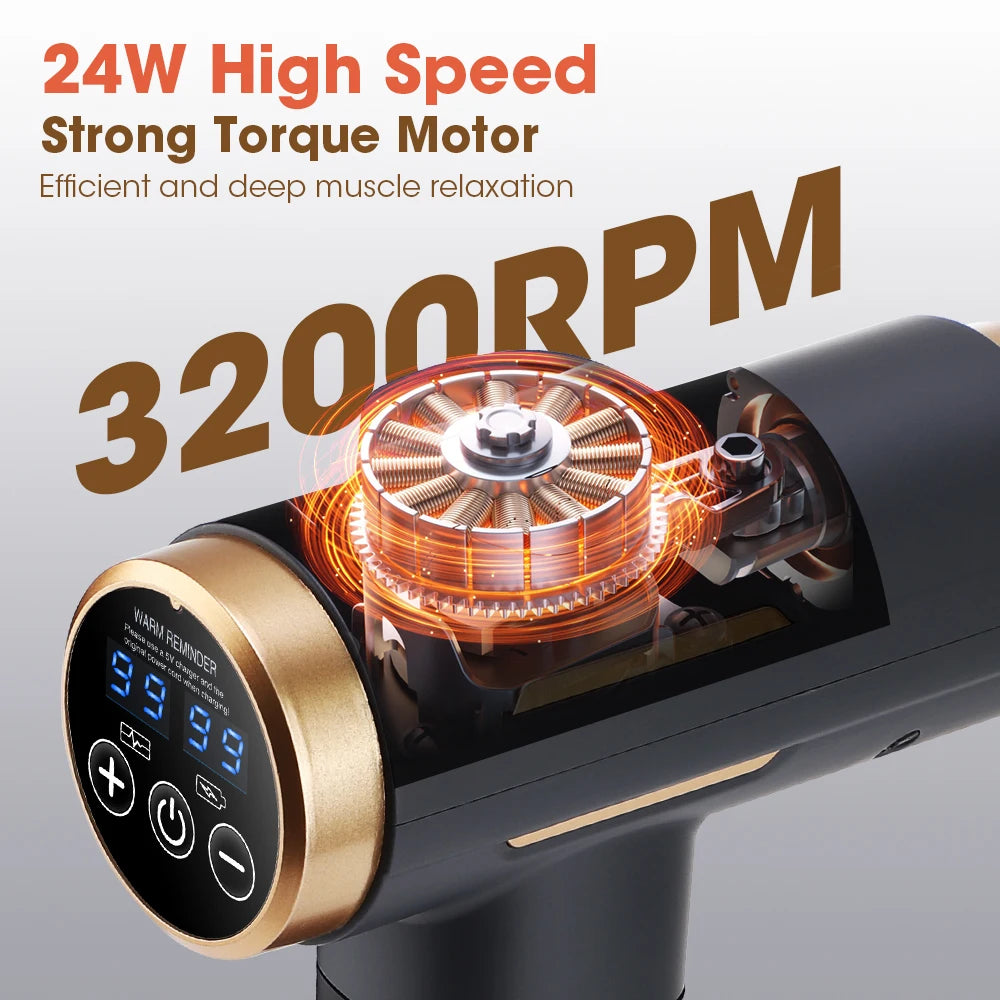 Electric Fascia Gun 24W 99 Gear Adjustable 11 Replacement Head Deep Tissue 8mm Percussion Massager Rechargeable Home Gym Massage