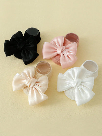 0-12 Months Cute Baby Girls Bow Socks,Newborn Baby Ankle Boat Socks Soft Fashion Non-Slip Infant Toddler Cute Gift Set 4 Pairs