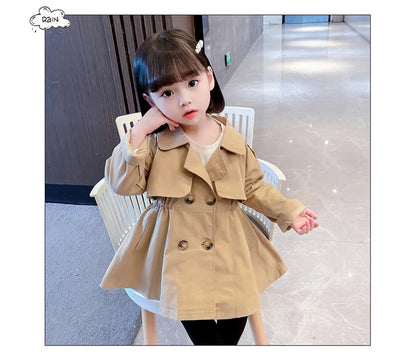 England Style Spring Autumn Cotton Girl Toddler Trench kids Windbreaker Fashion Little Girl Double Breasted Jacket Outfits