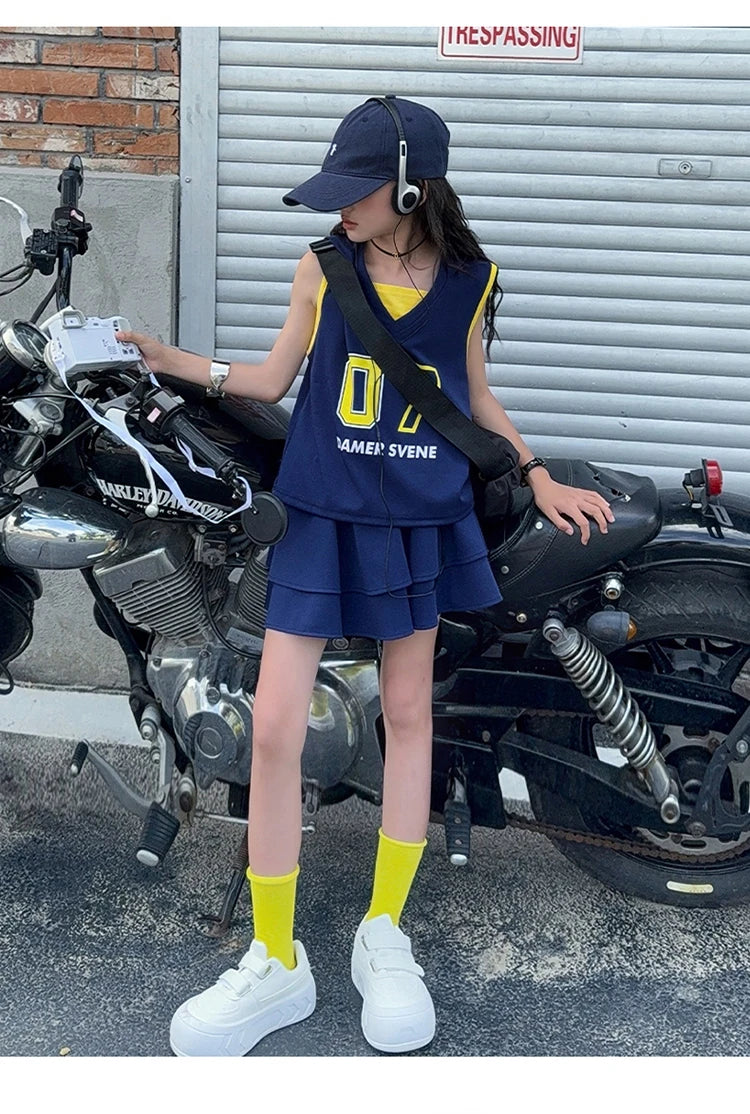 Girls Clothes Set Kids Two Pieces Suits Child Sporty Style Tee+Shorts Sets Tween Girls Clothes Set With Number Design Size 4-14Y