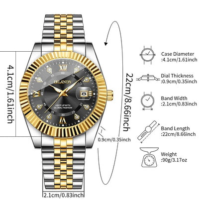 2PCS Fashion Couple's Watches Set Luxury Rhinestone Roma Dial Women Quartz Watch Men Calendar Business Wristwatches（Without Box）
