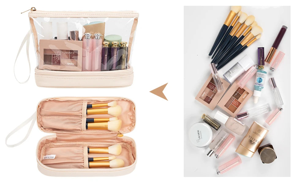  Double-Layer Large Capacity Makeup Bag, Multifunctional Wet and Dry Separation Travel Toiletry Bag, Makeup Brush Organizer
