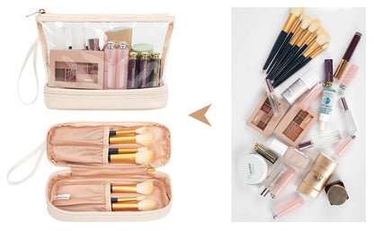  Double-Layer Large Capacity Makeup Bag, Multifunctional Wet and Dry Separation Travel Toiletry Bag, Makeup Brush Organizer