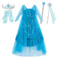 Girl Stunning Princess Maxi Dress All Body Sequin Covered Blue Train Sparkly Tulle Costume Snow Queen Party Elsa Cosplay Outfit