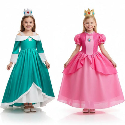 Girls New Game Movies Rosalina Peach Princess Dress Carnival Party Birthday Outfit Peach Cosplay Halloween Costume Dress